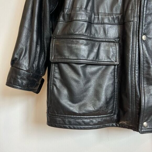 Vintage Mirage Canada Men’s Medium Black Leather Full Zip Moto Jacket Coat 80s - Picture 2 of 13